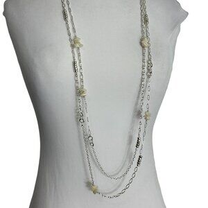 Style & Co Silver Tone Necklace Chippy Beaded Double Strand Chain 46" Long
